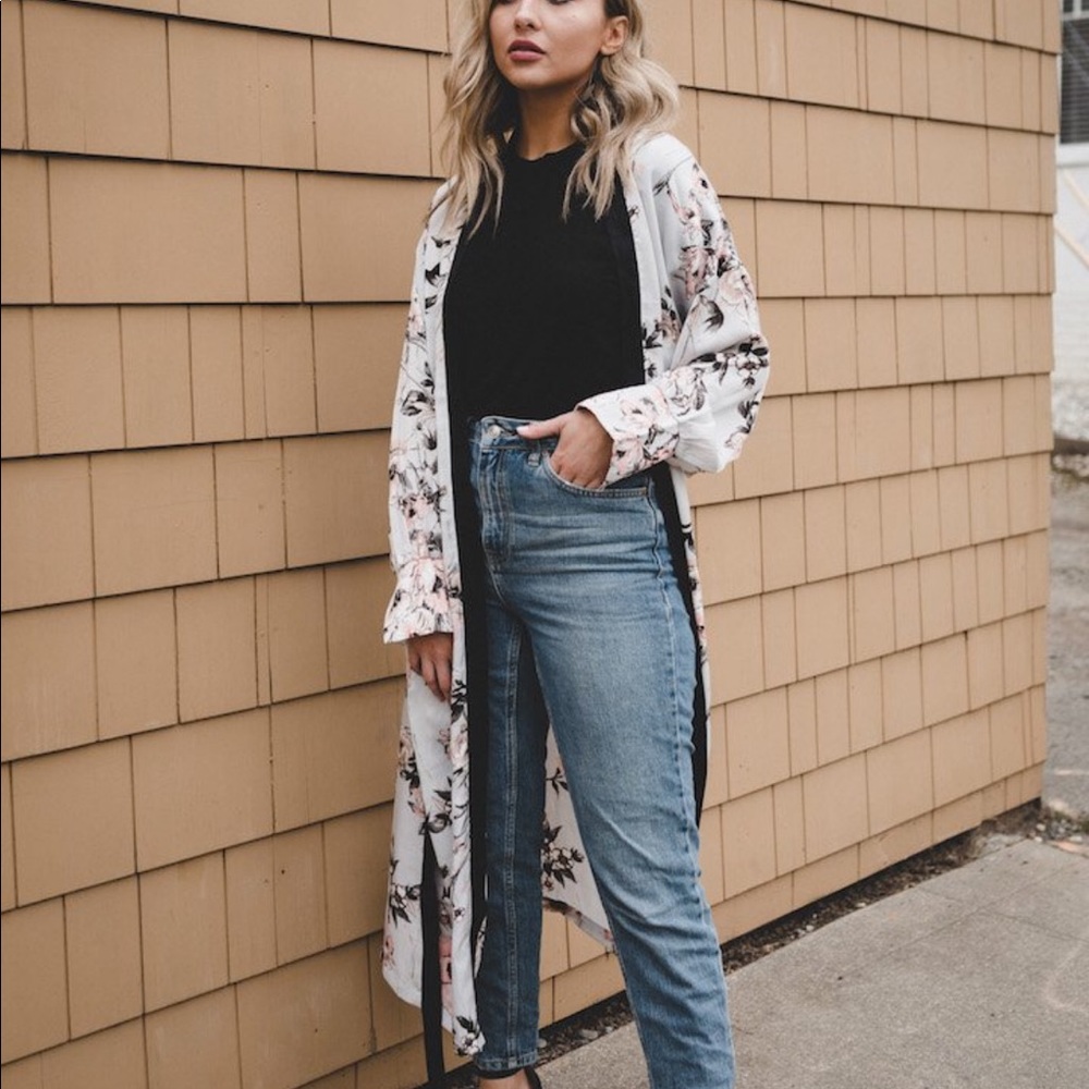 Silky floral duster kimono